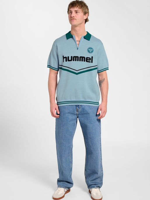 Knit Half-Zip Polo Shirt, LIGHT BLUE, model
