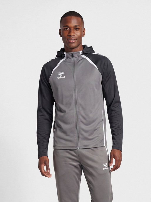 hmlLEAD 2.0 ZIP HOODIE, STEEL GRAY/ASPHALT, model