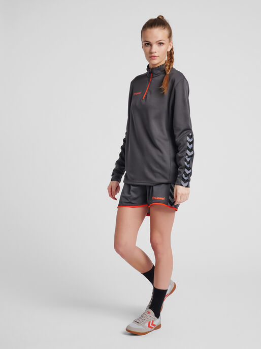 hmlAUTHENTIC HALF ZIP SWEATSHIRT WOMAN, ASPHALT, model