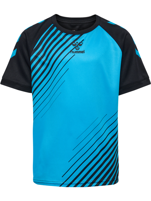 hmlGRAPHIC UNIVERSE JERSEY S/S KIDS, BLACK/NEON BLUE, packshot