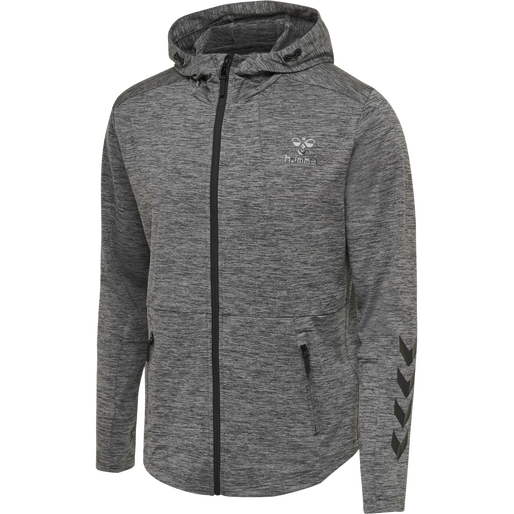 hmlASTON ZIP HOODIE, DARK GREY MELANGE, packshot