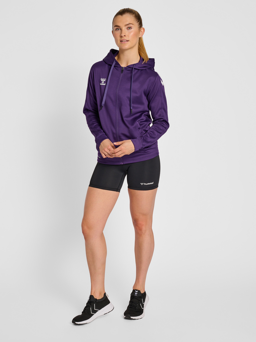 hmlCORE XK POLY ZIP HOOD SWEAT WOMA, ACAI, model