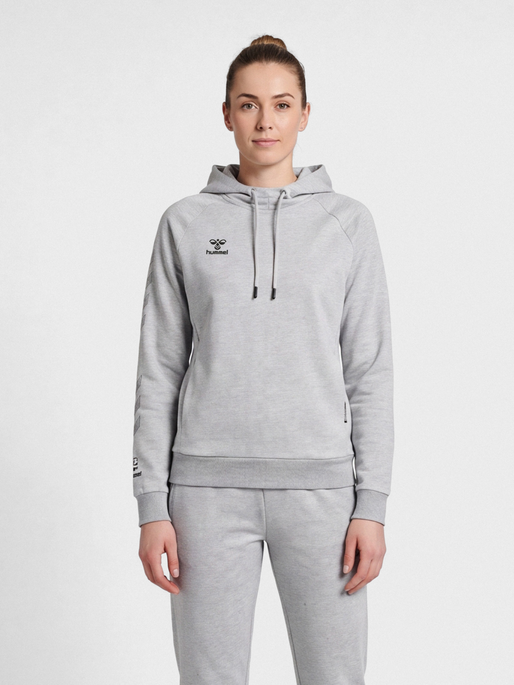 hmlMOVE GRID COTTON HOODIE WOMAN, GREY MELANGE, model