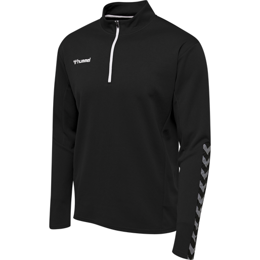 hmlAUTHENTIC HALF ZIP SWEATSHIRT, BLACK/WHITE, packshot