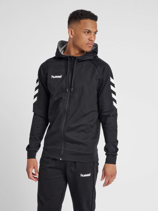 HMLGO COTTON ZIP HOODIE, BLACK, model