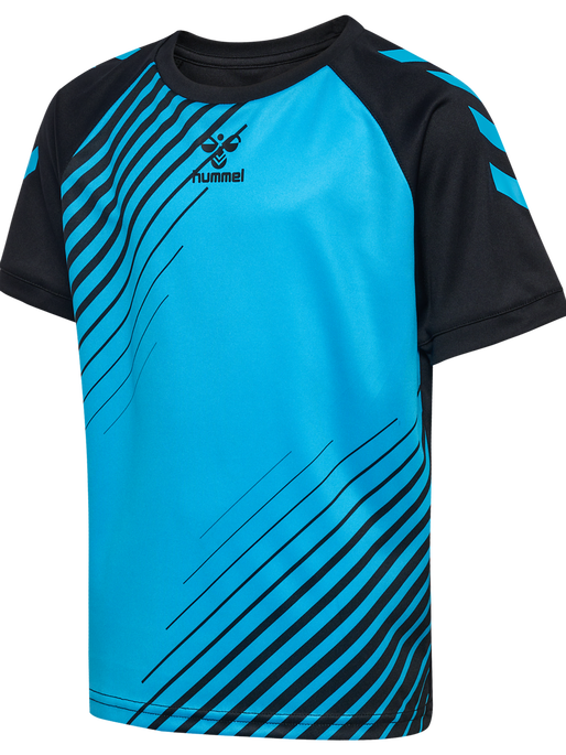hmlGRAPHIC UNIVERSE JERSEY S/S KIDS, BLACK/NEON BLUE, packshot
