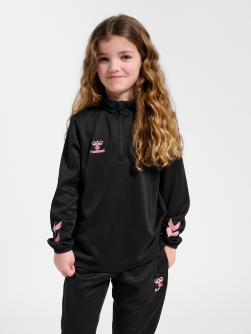 hmlSHIMMER HALF ZIP KIDS, BLACK/BRIDAL ROSE, model