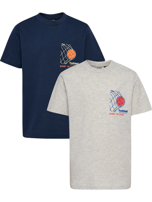 hmlJR REG T-SHIRT S/S RUNNER 2-PACK, LIGHT GREY MELANGE/DRESS BLUES, packshot