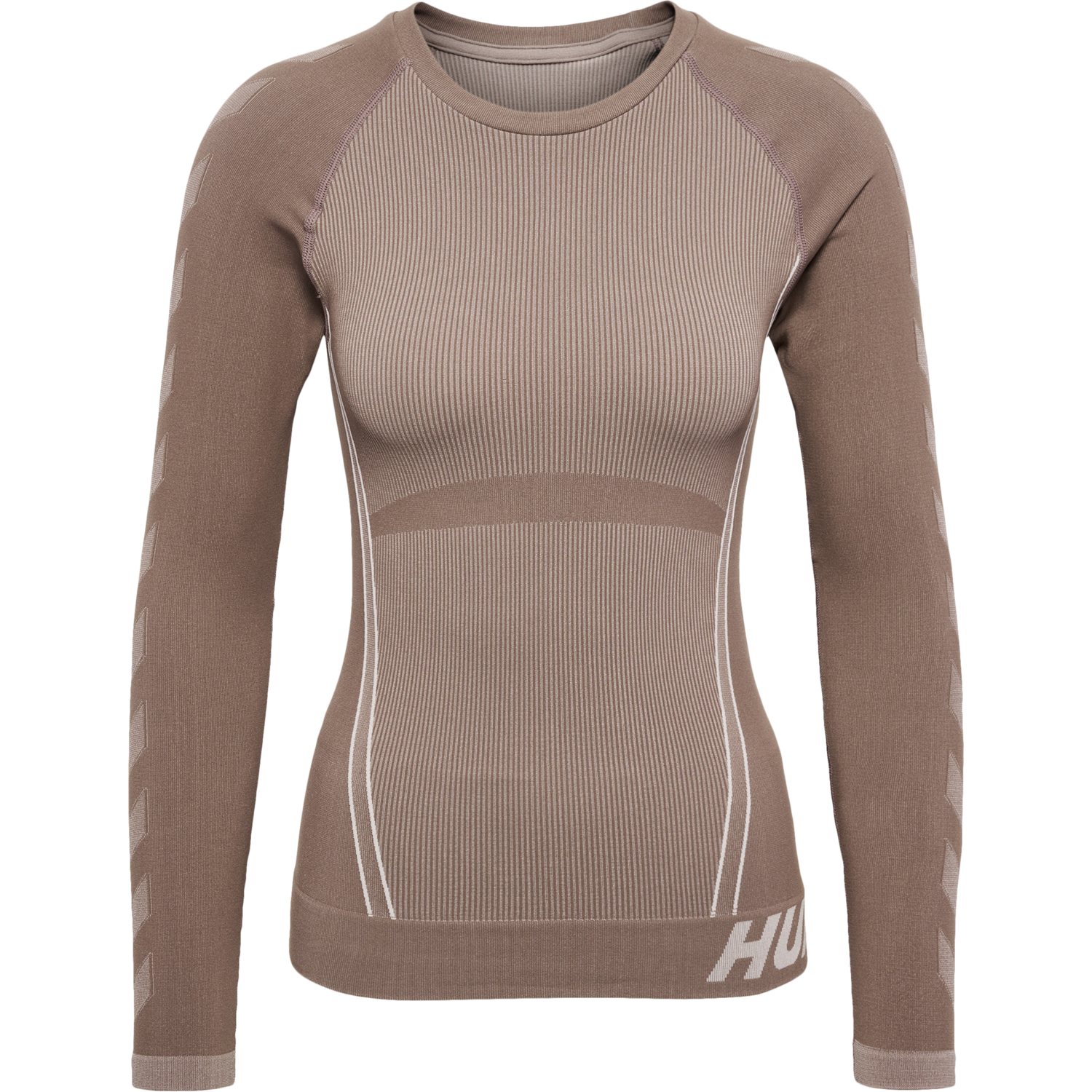 hmlTE CHRISTEL SEAMLESS T-SHIRT L/S, CHATEAU GRAY/DRIFTWOOD MELANGE, packshot