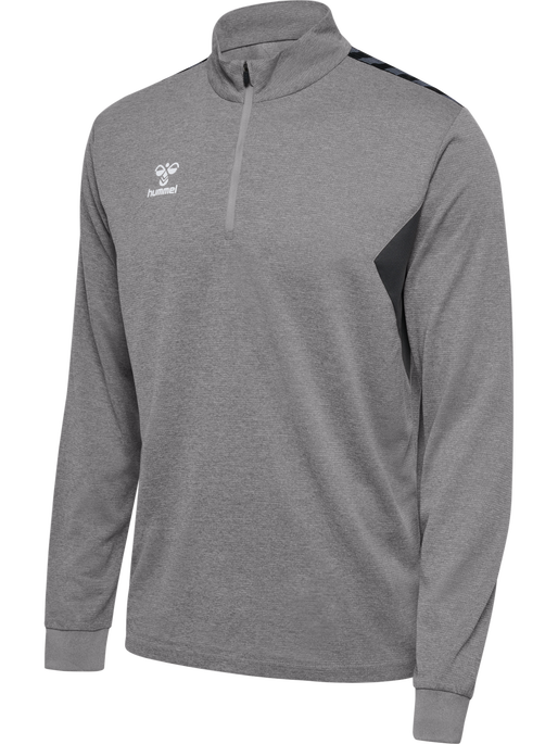 hmlAUTHENTIC HALF ZIP SWEAT, GREY MELANGE, packshot