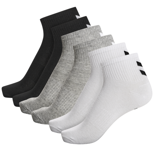 hmlCHEVRON 6-PACK  MID CUT SOCKS, BLACK/WHITE/GREY, packshot