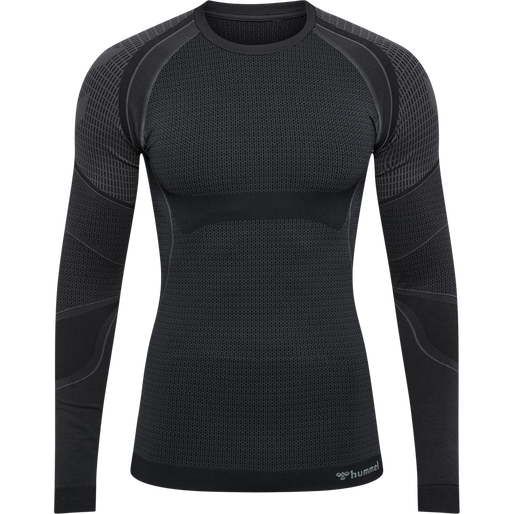 hmlMT OLLI SEAMLESS T-SHIRT L/S, BLACK/ASPHALT MELANGE, packshot