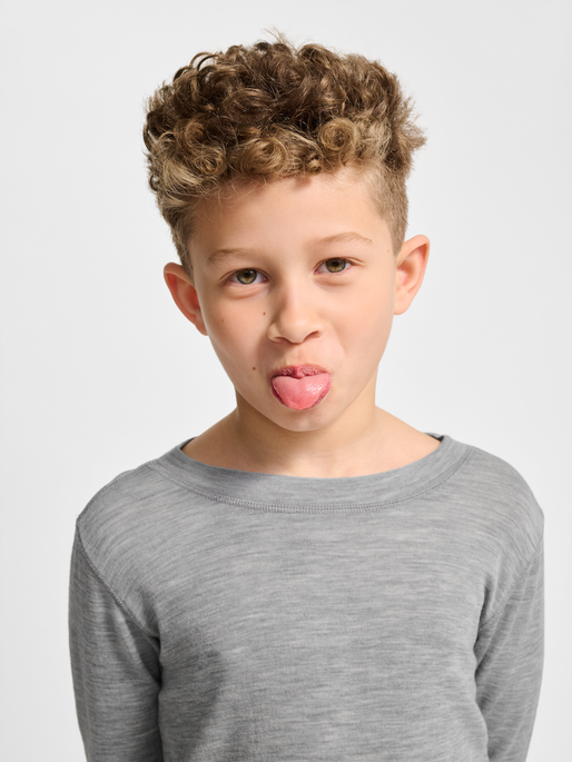 hmlJR WOOL RIB T-SHIRT L/S, GREY MELANGE, model