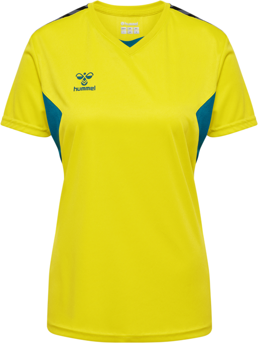 hmlAUTHENTIC PL JERSEY S/S WOMAN, SULPHUR SPRING/BLUE CORAL, packshot