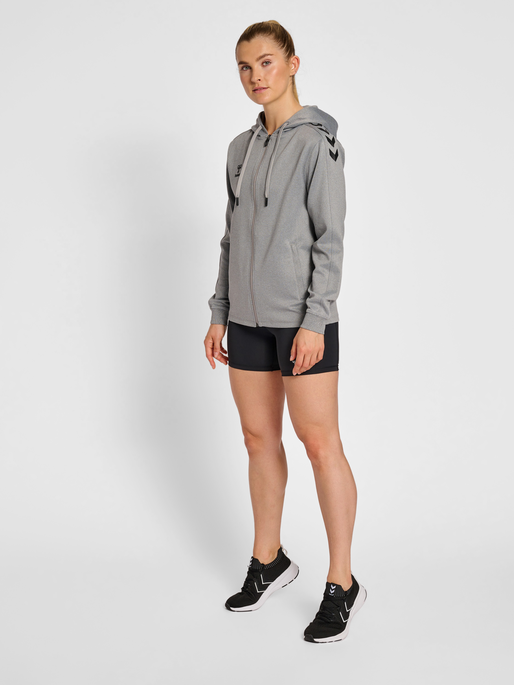 hmlCORE XK POLY ZIP HOOD SWEAT WOMA, GREY MELANGE, model