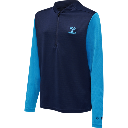 hmlONGRID 1/2 ZIP POLY SWEAT KIDS, MARINE/ATOMIC BLUE, packshot