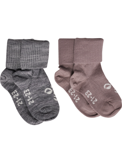 hmlMINI WOOL 2-PACK SOCKS, GREY MELANGE/TWILIGHT MAUVE, packshot