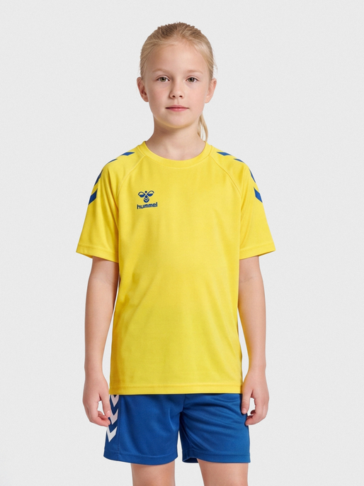 hmlCORE XK CORE POLY TEE S/S KIDS, BLAZING YELLOW/TRUE BLUE, model