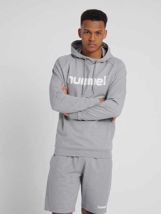 HMLGO COTTON LOGO HOODIE, GREY MELANGE, model