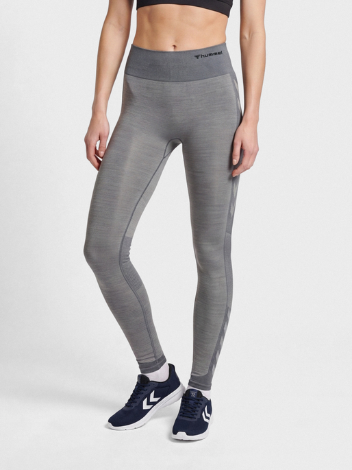 hmlMT SHINE SEAMLESS MW TIGHTS, QUIET SHADE/SHARKSKIN MELANGE, model