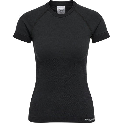 hmlCLEA SEAMLESS TIGHT T-SHIRT, BLACK MELANGE, packshot