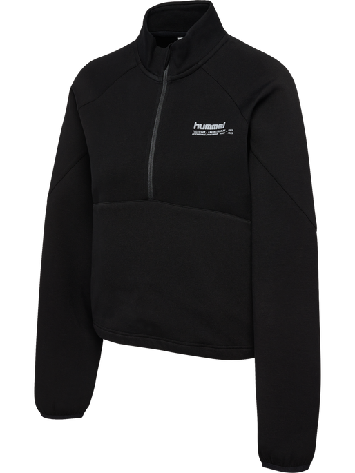 hmlTECH FLEECE WOMEN BOXY HALF ZIP, BLACK, packshot