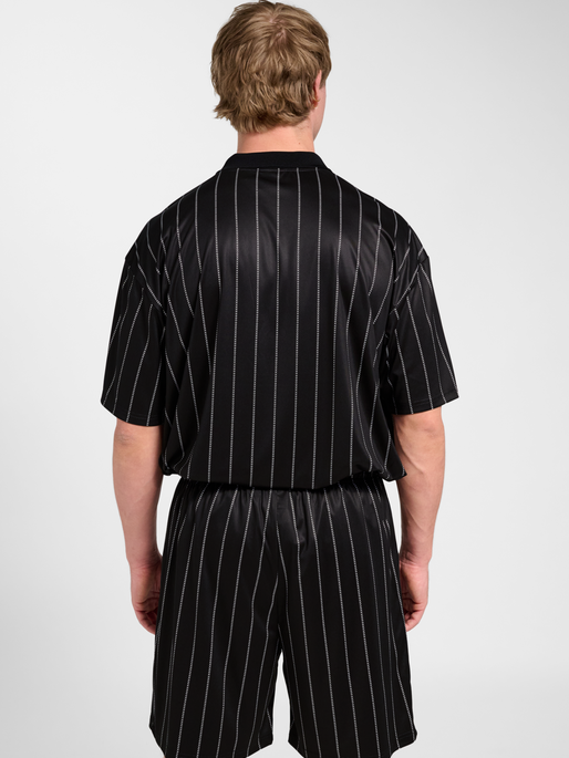 Chevron Pinstripe Polo Shirt, BLACK/WHITE, model