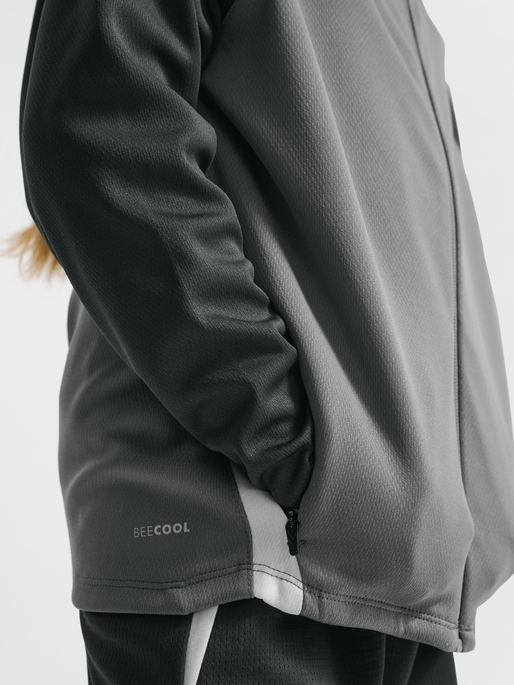 hmlLEAD 2.0 ZIP HOODIE KIDS, STEEL GRAY/ASPHALT, model