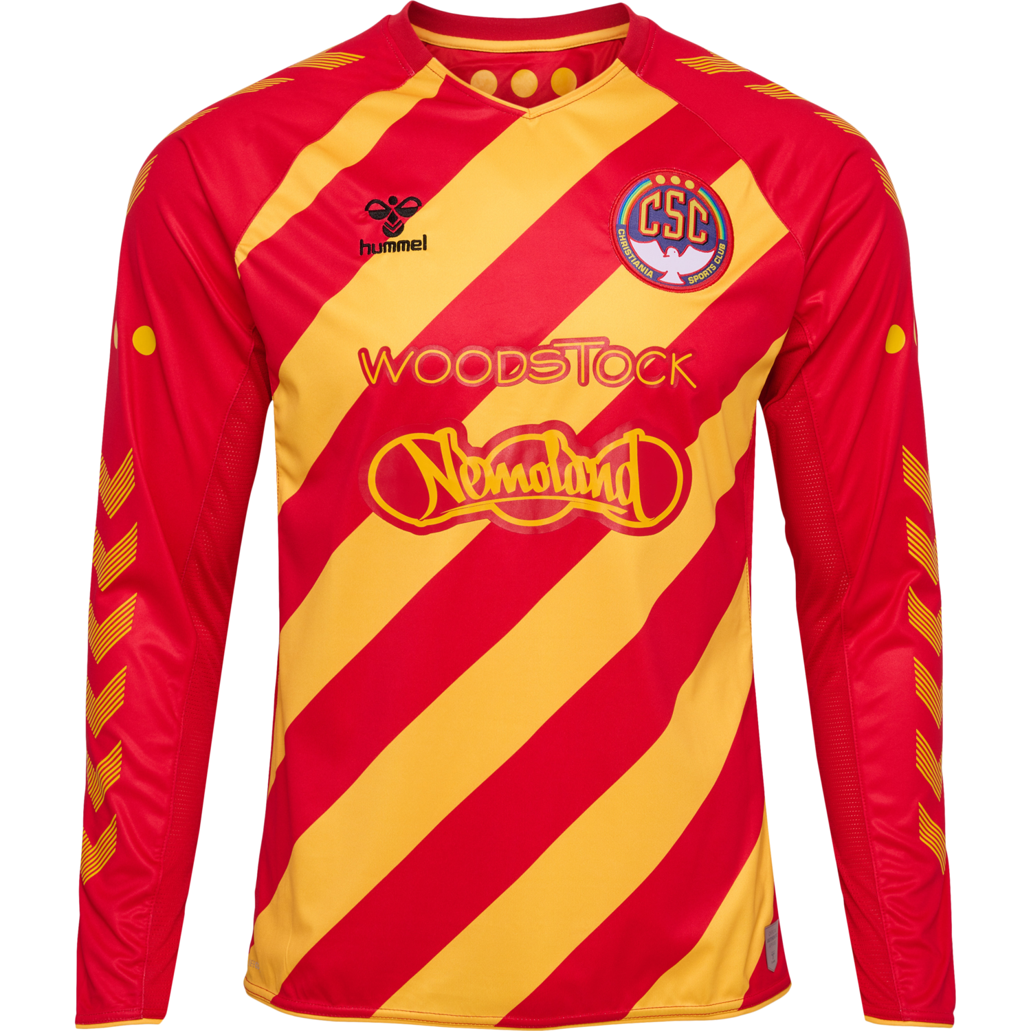 hmlCSC 19-20 HOME JERSEY LS, TRUE RED/SPORTS YELLOW W/SPONS, packshot