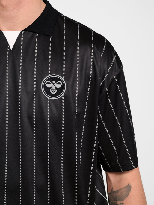 Chevron Pinstripe Polo Shirt, BLACK/WHITE, model
