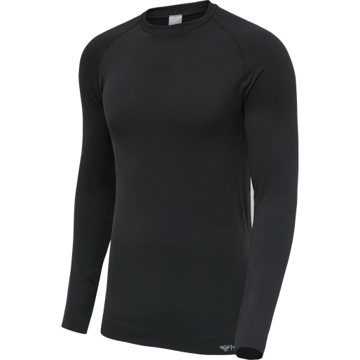 hmlSTROKE SEAMLESS T-SHIRT L/S, BLACK, packshot