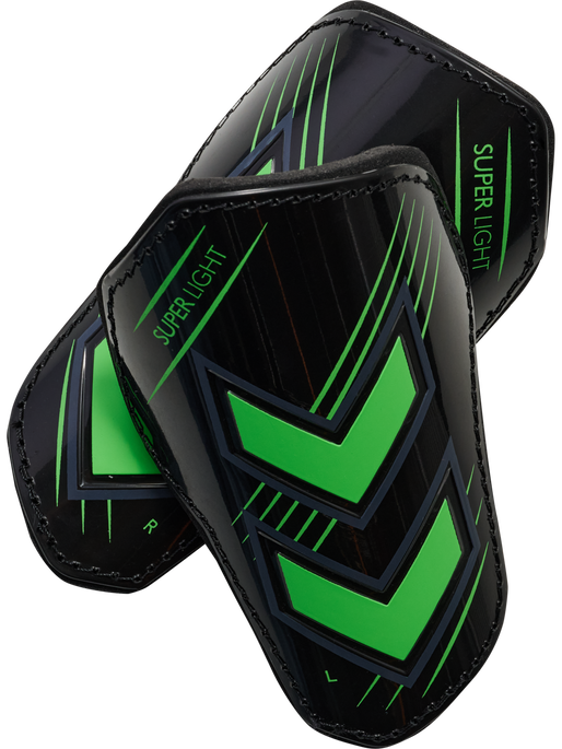 hmlSHIN GUARDS SUPER LIGHT, BLACK/GREEN GECKO, packshot