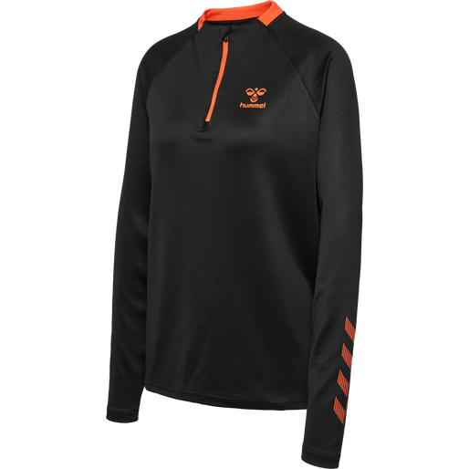 hmlGG12 ACTION HALF ZIP SWEAT WOMAN, BLACK/CHERRY TOMATO, packshot