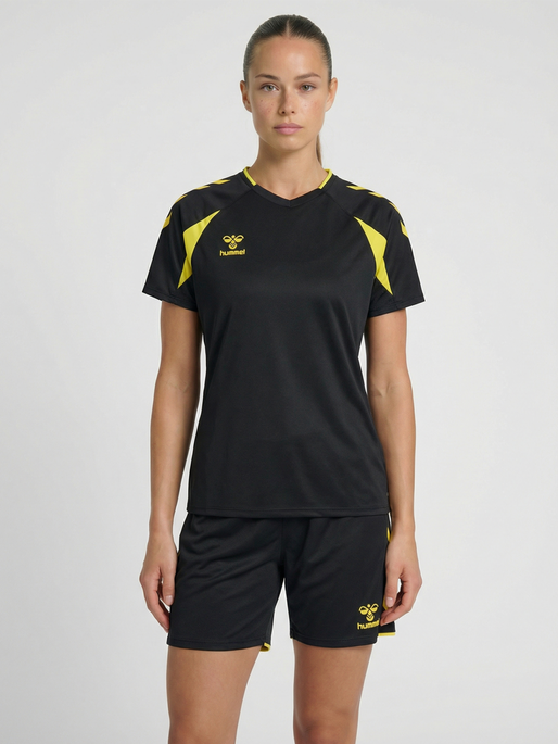 hmlCORE 2.0 JERSEY S/S WOMAN, BLACK/BLAZING YELLOW, model