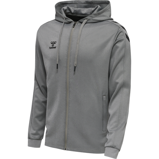 hmlCORE XK POLY ZIP HOOD SWEAT, GREY MELANGE, packshot