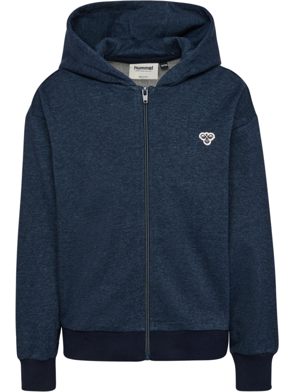 hmlJR LOOSE DNM ZIP HOODIE BEE, DRESS BLUES, packshot