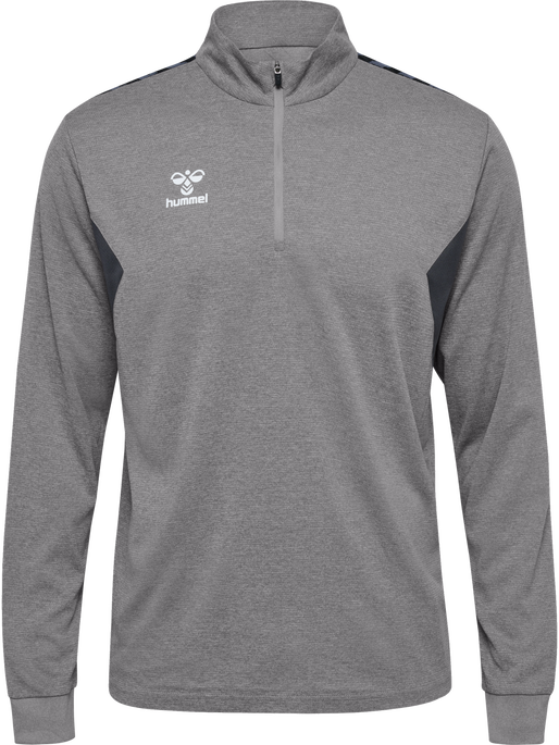 hmlAUTHENTIC HALF ZIP SWEAT, GREY MELANGE, packshot