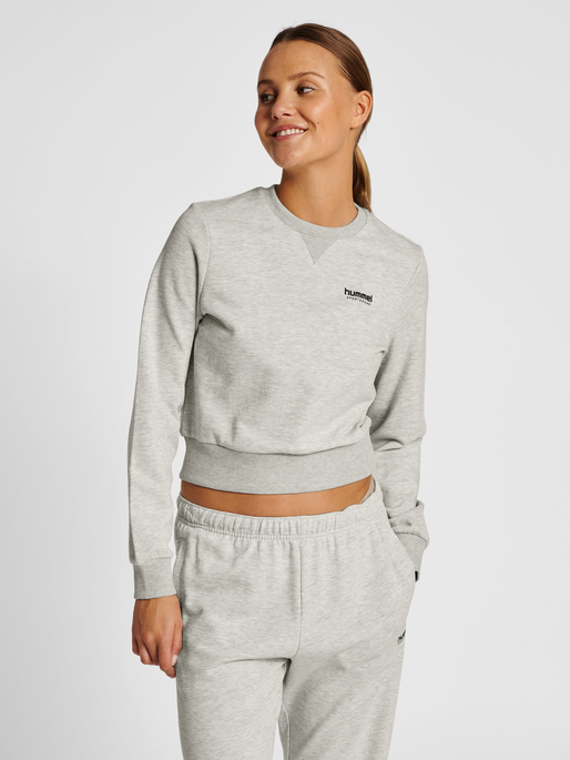 hmlLGC SHAI SHORT SWEATSHIRT, TOFU MELANGE, model