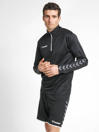 hmlAUTHENTIC HALF ZIP SWEATSHIRT, BLACK, model