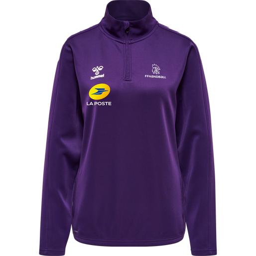 FFHB HALF ZIP PL SWEAT WOMAN, ACAI/WHITE, packshot