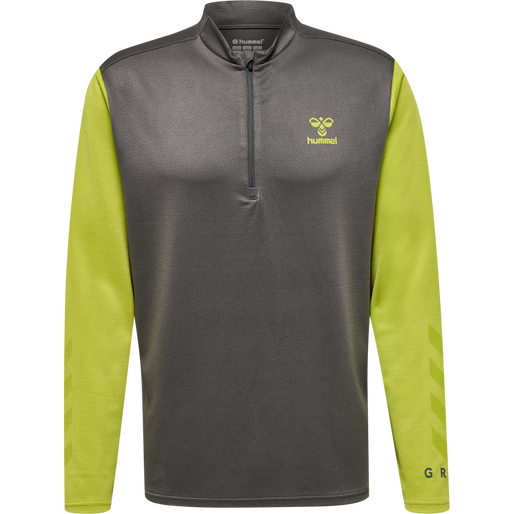 hmlONGRID 1/2 ZIP POLY SWEAT, FORGED IRON/DARK CITRON, packshot