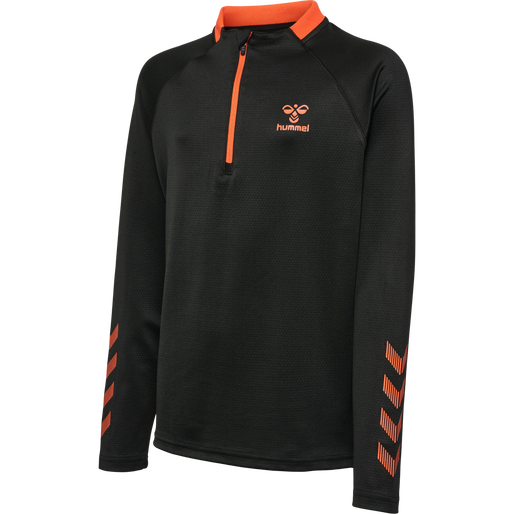 hmlGG12 ACTION HALF ZIP SWEAT KIDS, BLACK/CHERRY TOMATO, packshot