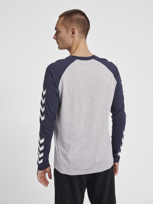 hmlLEGACY BLOCKED T-SHIRT L/S, GREY MELANGE/BLUE NIGHTS, model