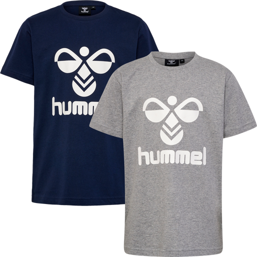 hmlTRES T-SHIRT S/S 2-PK, BLACK IRIS/GREY MELANGE, packshot