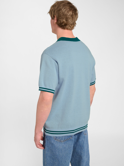 Knit Half-Zip Polo Shirt, LIGHT BLUE, model