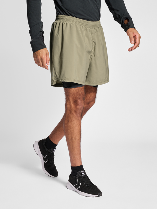 hummel MEN 2-IN-1 RUNNING SHORTS - WINTER TWIG